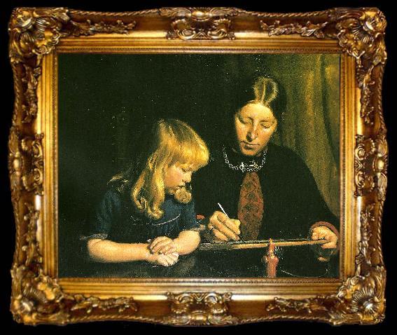 framed  Michael Ancher anna ancher lcerer sin datter helga at tegne, ta009-2